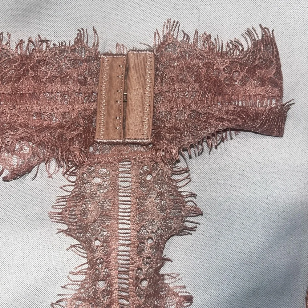 Lace Sheer Bralette With Attached Choker Dusty Rose Pink Color Size Small - Picture 7 of 10